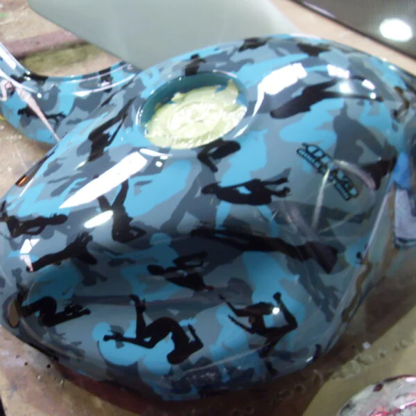 Motorbike Parts Coated In Fancy Illusion Hydrographic Film