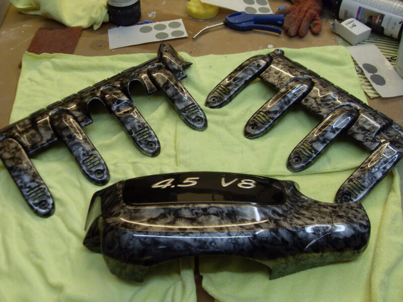 Porsche Cayenne Engine Elements Coated In Skull Hydrographic Film Painted Black