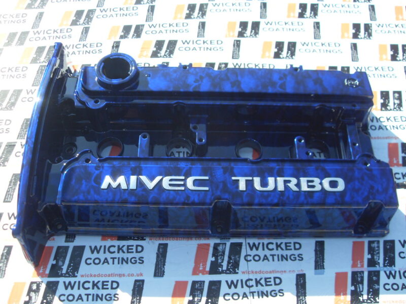 Car Engine Element Coated In Skull Hydrographic Film Painted Blue