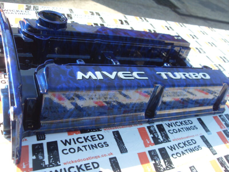 Car Engine Element Coated In Skull Hydrographic Film Painted Blue