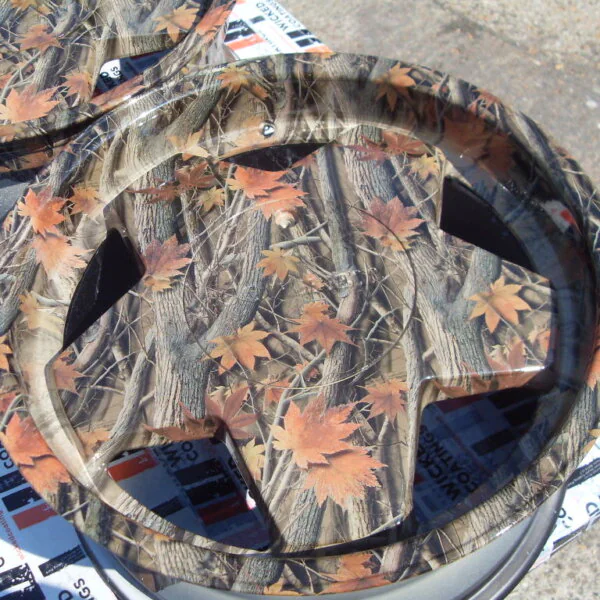 Car alloy wheels (Borbet A) coated in trees camouflage hydrographic film