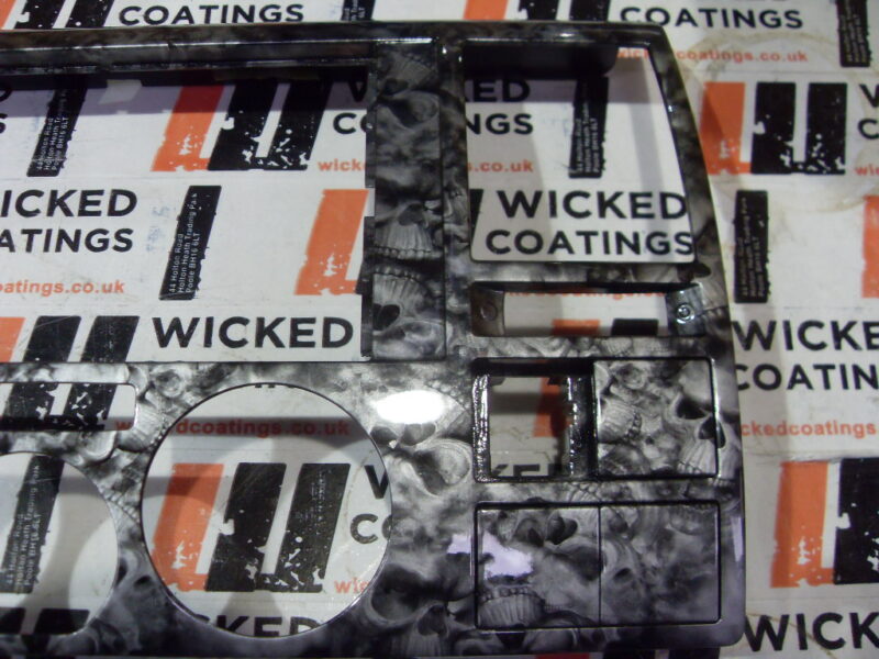Car Dashboard Elements Coated In Skull Hydrographic Film Painted Grey
