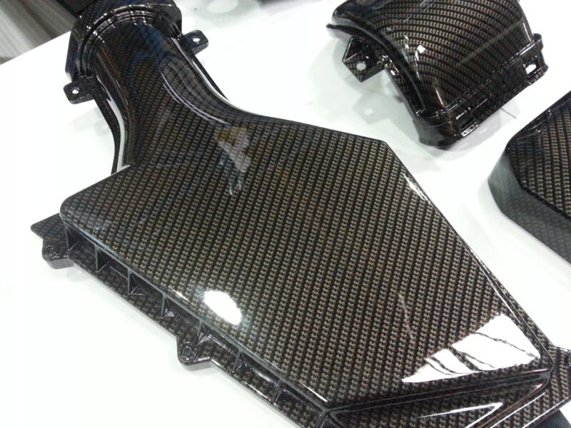 Car Engine Elements Coated In Carbon Fibre Hydrographic Film Painted Black
