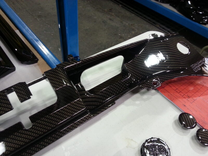 Car Engine Elements Coated In Carbon Fibre Hydrographic Film Painted Black