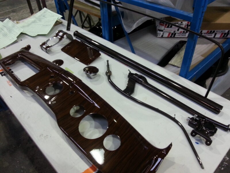 Dashboard elements coated in wood