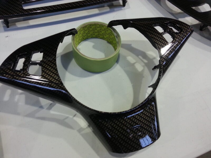 BMW interior various elements coated in carbon fibre hydrographic film painted black