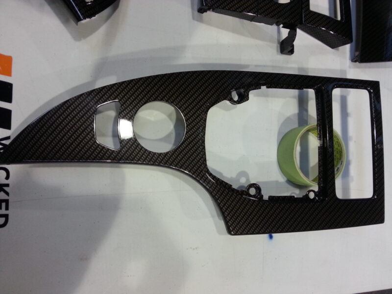 BMW interior various elements coated in carbon fibre hydrographic film painted black