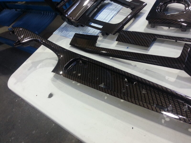 BMW interior various parts coated in carbon fibre hydrographic film painted black