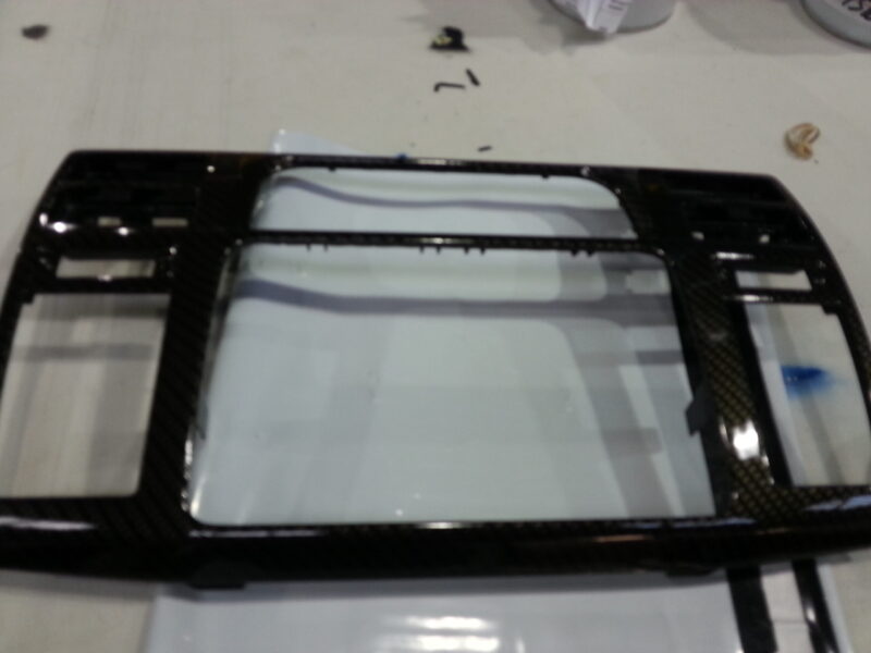 Car interior various elements coated in carbon fibre hydrographic film painted black