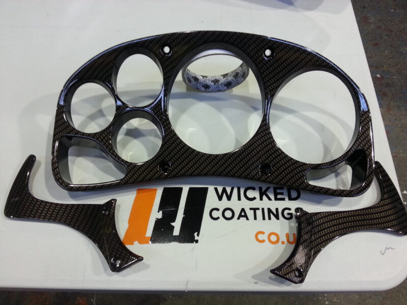 Ferrari F430 various parts coated in carbon fibre hydrographic film painted black