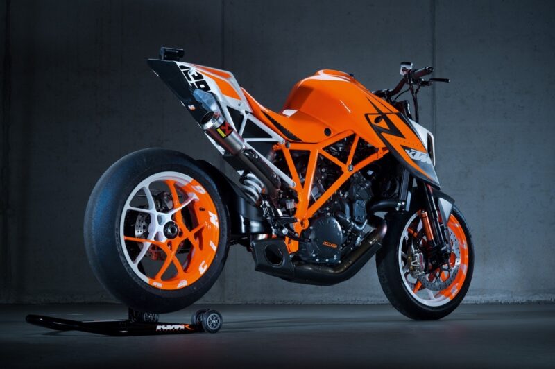 KTM Racing wheels painted white and orange