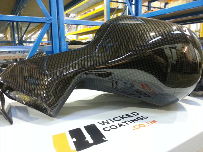 Ford Focus RS engine parts coated in carbon fibre hydrographic film painted black
