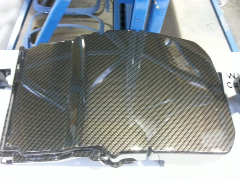 Ford Focus RS engine parts coated in carbon fibre hydrographic film painted black
