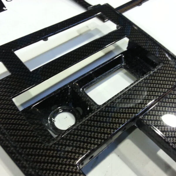 Car interior various elements coated in carbon fibre hydrographic film painted black