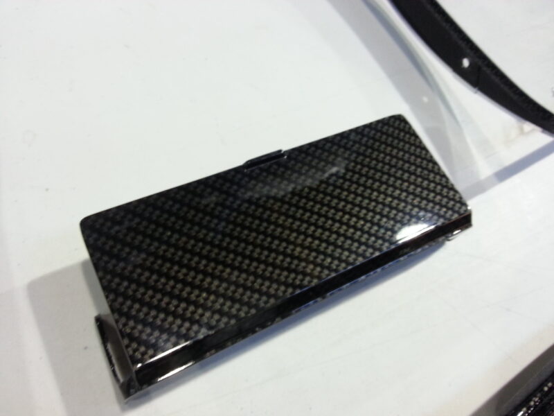 Car interior various elements coated in carbon fibre hydrographic film painted black