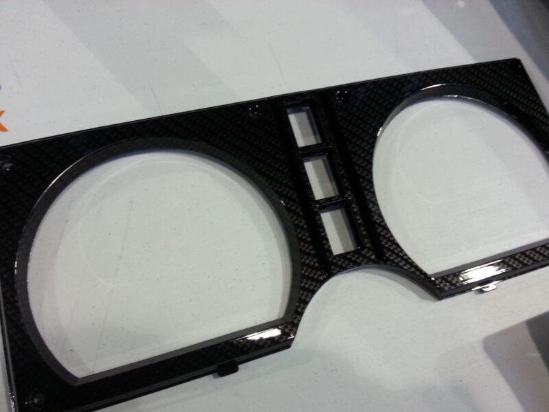 Car interior various elements coated in carbon fibre hydrographic film painted black