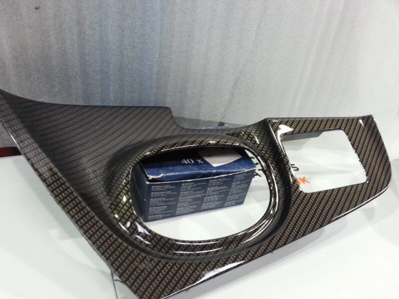 Toyota Supra interior various elements coated in carbon fibre hydrographic film painted black