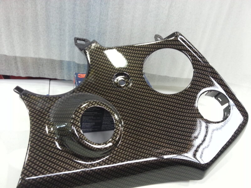 Toyota Supra interior various elements coated in carbon fibre hydrographic film painted black