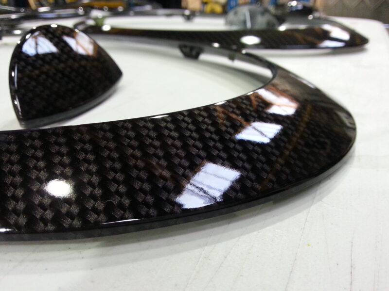 Mini Cooper various parts coated in carbon fibre hydrographic film painted black