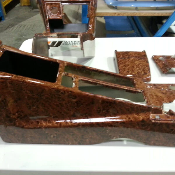 Car Interior Elements Coated In Wood Hydrographic Film