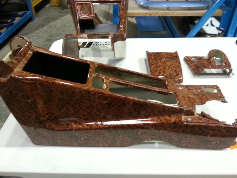 Car Interior Elements Coated In Wood Hydrographic Film