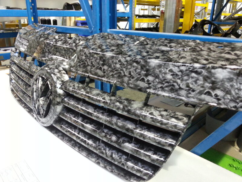 VW Transporter Various Exterior Parts Coated In Skull Hydrographic Film Painted Black