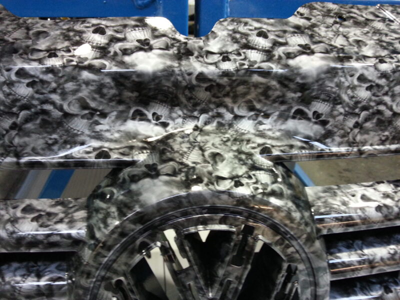 VW Transporter Various Exterior Parts Coated In Skull Hydrographic Film Painted Black