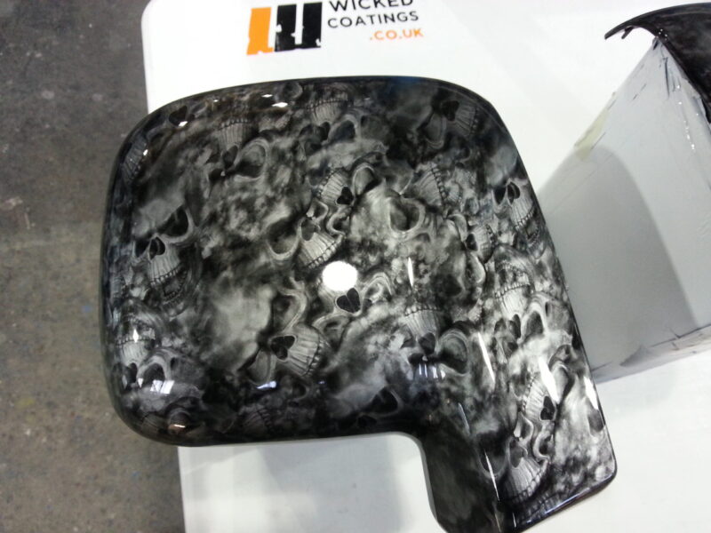 VW Transporter Various Exterior Parts Coated In Skull Hydrographic Film Painted Black