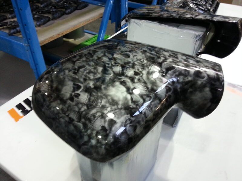 VW Transporter Various Exterior Parts Coated In Skull Hydrographic Film Painted Black