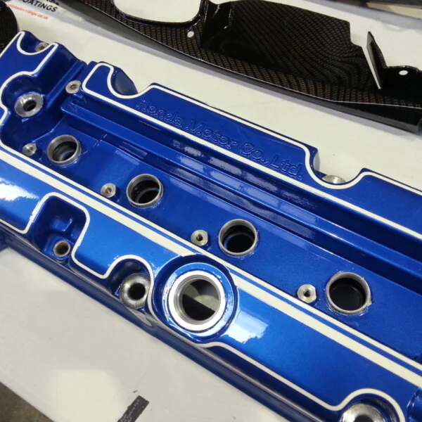 Car engine cover painted blue