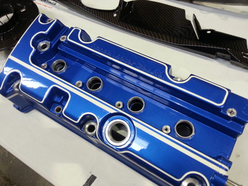 Car engine cover painted blue