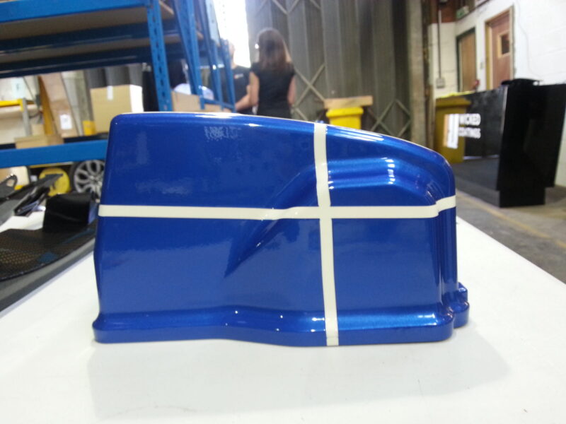 Car engine cover painted blue