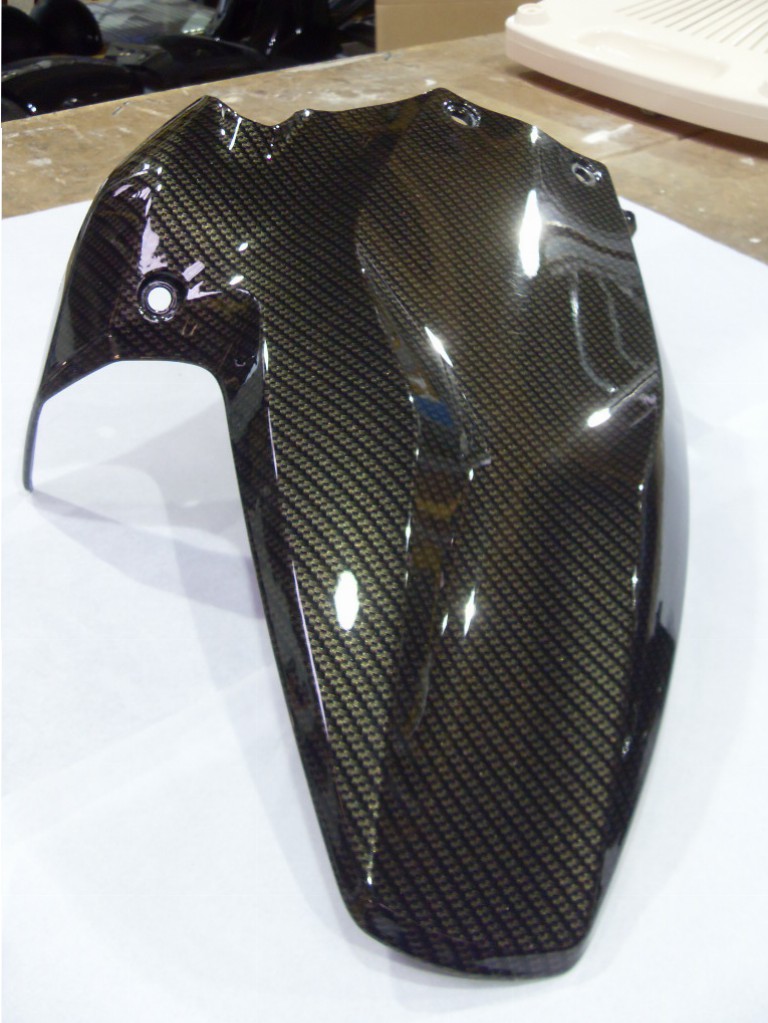 Motorbike various elements coated in carbon fibre hydrographic film painted black