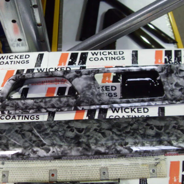 Car interior various elements coated in skull hydrographic film painted grey