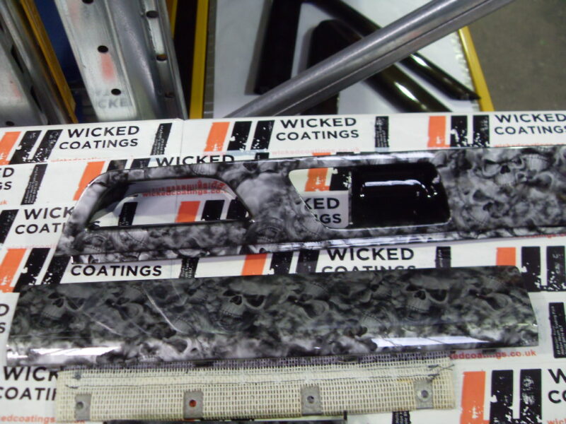 Car interior various elements coated in skull hydrographic film painted grey