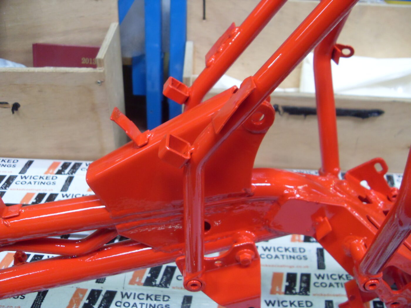 Motorbike frame painted in black and red