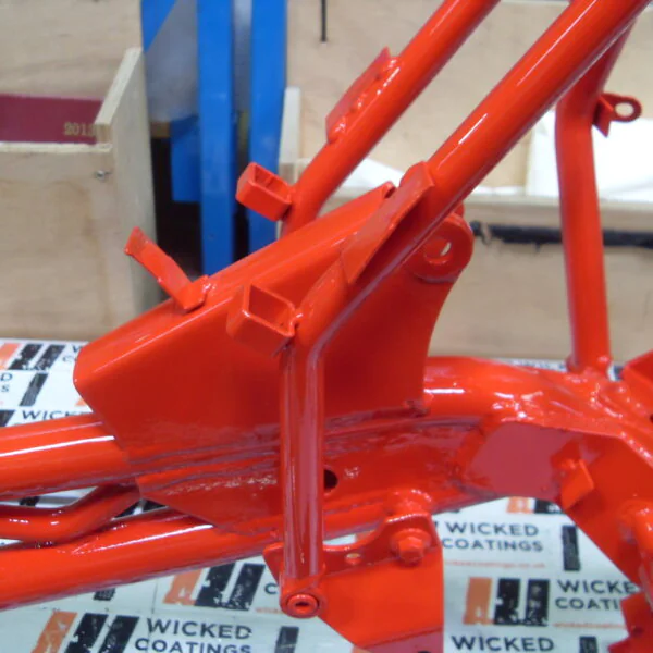 Motorbike frame painted in black and red