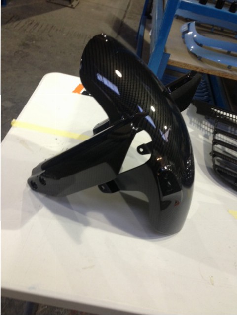 Motorbike element coated in carbon fibre hydrographic film painted black