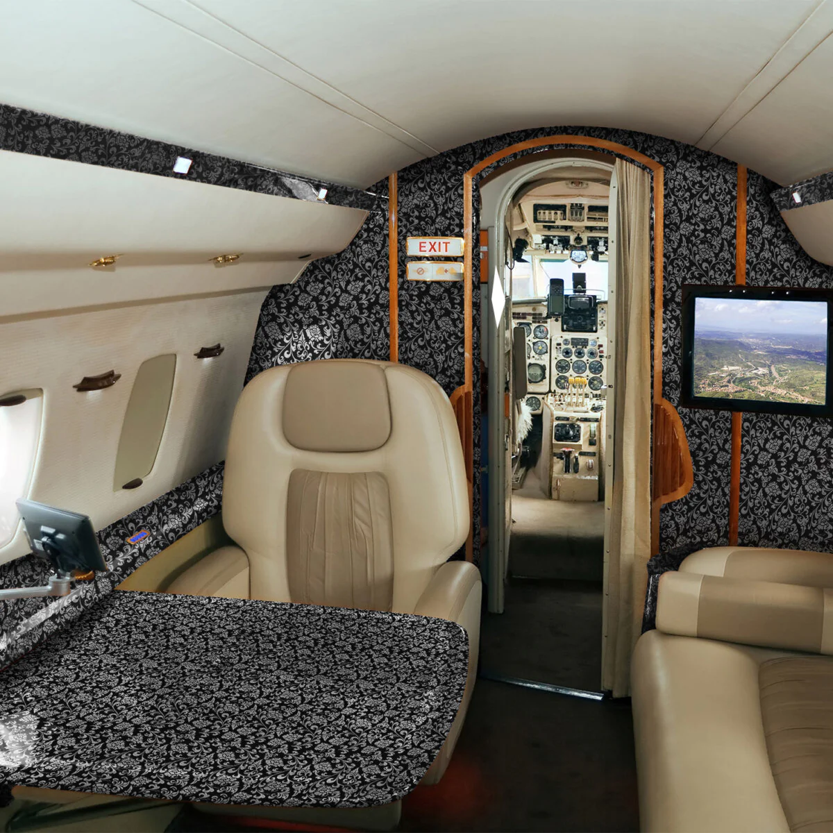 aviation-YH682 BLACK SILVER FLOWERS